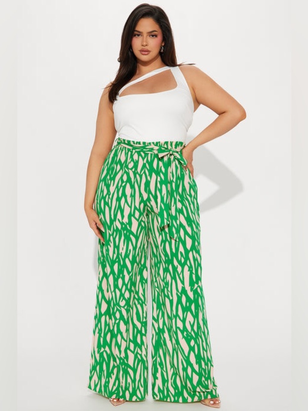Fashion Nova in the tropics Green Abstract Print Wide-Leg Tie-Waist romper